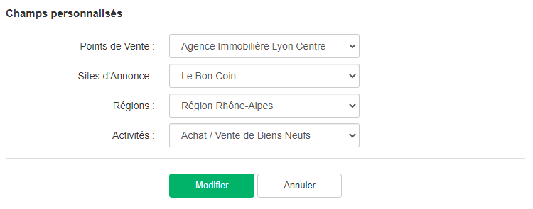 Champs personnalisés pour numéro de tracking
