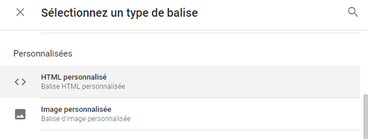 HTML Personnalisé Google Tag Manager