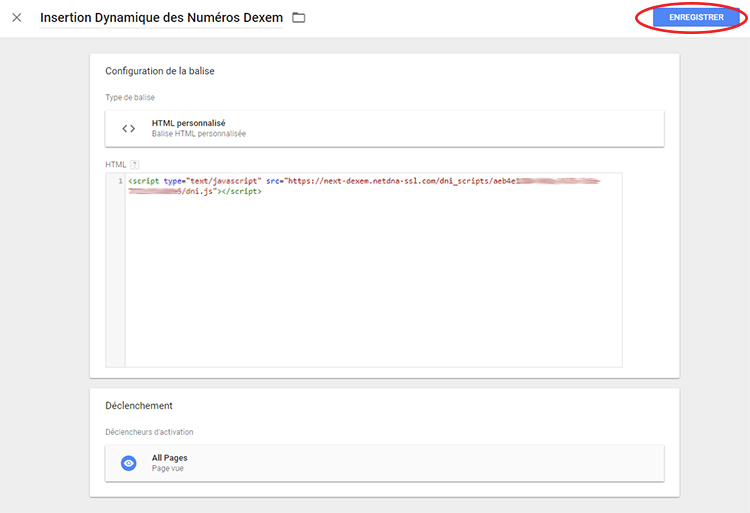 Copiez le Tag JavaScript Dexem d'Insertion Dynamique 