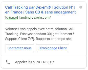 Extension d'appel d'une annonce Google AdWords sur mobile