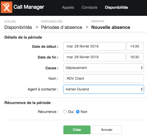 periode absence agent referent