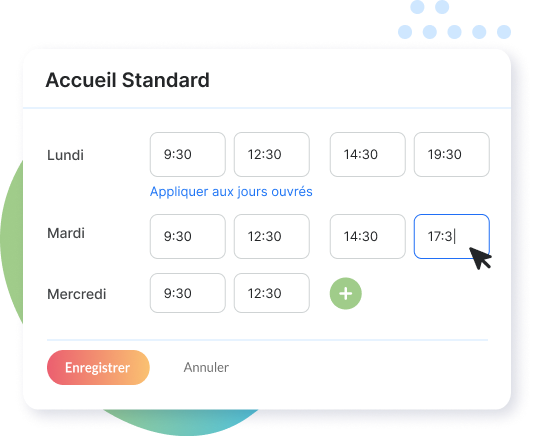 Configuration des horaires d'ouverture