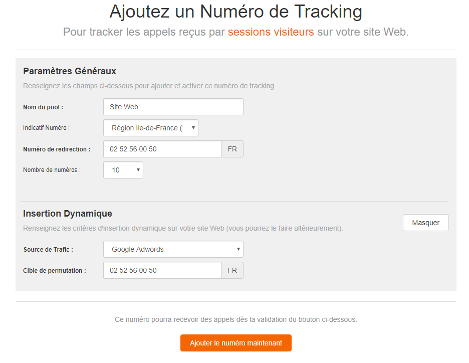 Ajoutez un pool de numéros de tracking dynamiques