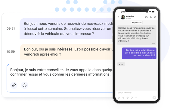 Conversation SMS entre un agent et un client