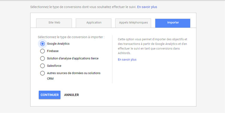 Importez vos conversions dans Google AdWords 