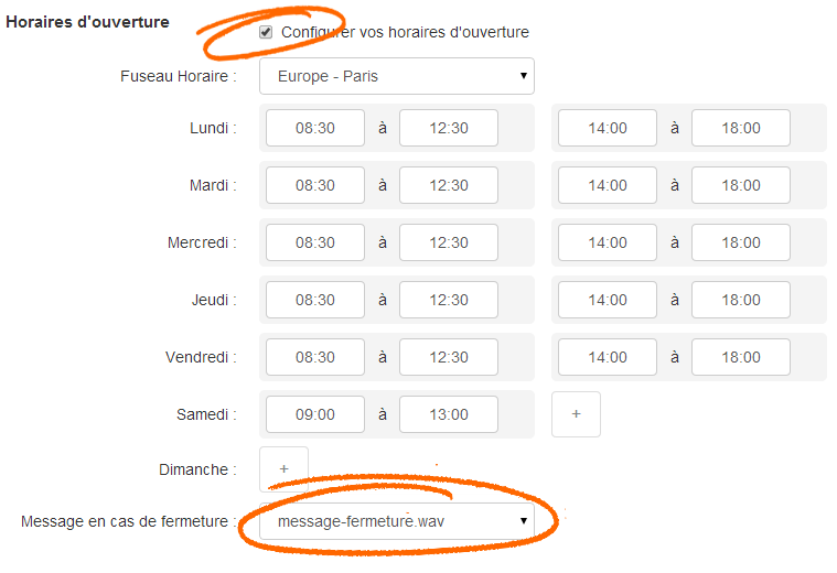 Call Tracking - Horaires d'ouverture