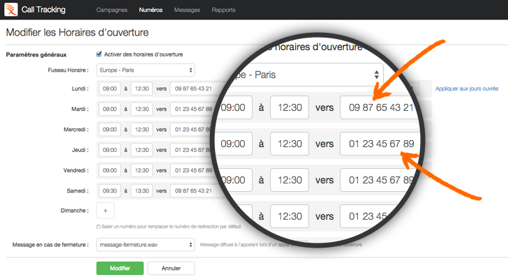 calendrier dans call tracking