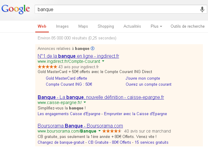 Capture d'ecran d'un lien sponsorisé pay-per-click