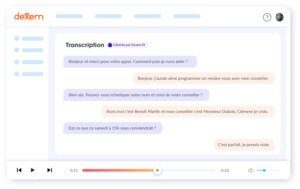 Transcription des appels avec Dexem AI